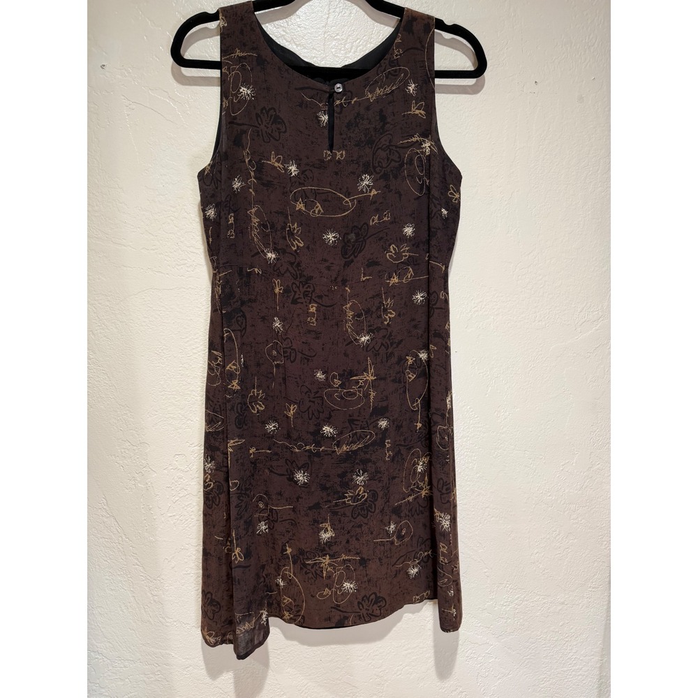 Sigrid Olsen Sport Brown Abstract Floral Shift Dress Sleeveless Petite 4 90s